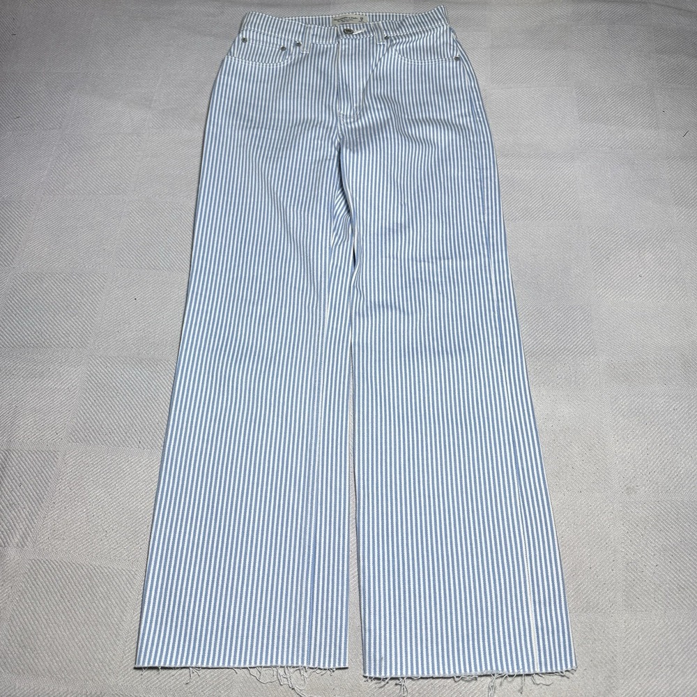 Abercrombie & Fitch High-Rise Light Blue and White Striped Wide-Leg Jeans